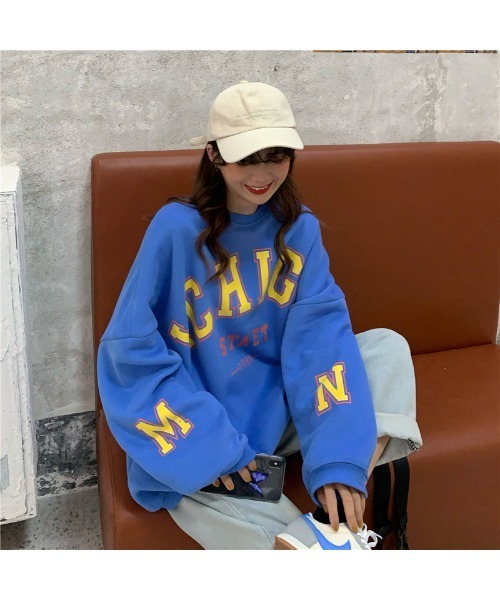 DEVICE（デバイス）の「ボリュームスリーブ ビッグシルエット レター プリント スウェット トレーナー（スウェット・レディース・ブラック/ブルー・FREE）」の20枚目の写真