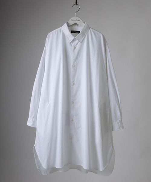 SlashDate(スラッシュデイト)の「ロングシルエットブロード長袖シャツ/オーバーサイズシャツ(シャツ/ブラウス・メンズ・ホワイト/ブラック/ベージュ/ストライプ/ブルー/グリーン・M/L)」の2枚目の写真