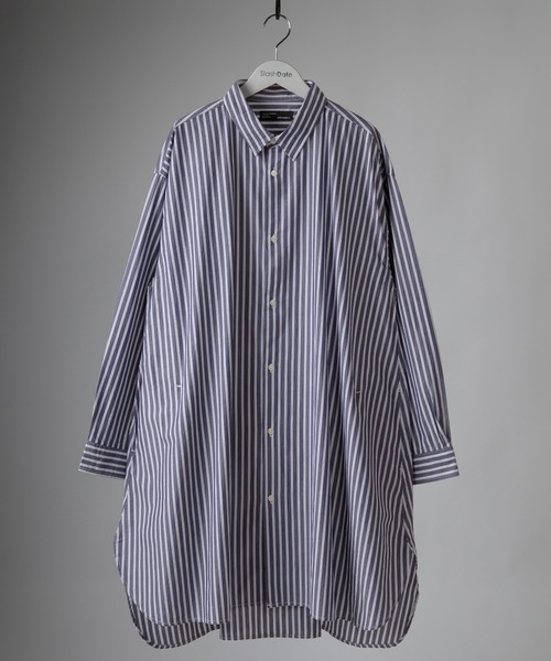 SlashDate(スラッシュデイト)の「ロングシルエットブロード長袖シャツ/オーバーサイズシャツ(シャツ/ブラウス・メンズ・ホワイト/ブラック/ベージュ/ストライプ/ブルー/グリーン・M/L)」の6枚目の写真
