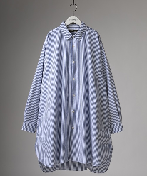 SlashDate(スラッシュデイト)の「ロングシルエットブロード長袖シャツ/オーバーサイズシャツ(シャツ/ブラウス・メンズ・ホワイト/ブラック/ベージュ/ストライプ/ブルー/グリーン・M/L)」の5枚目の写真