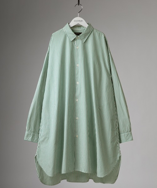 SlashDate(スラッシュデイト)の「ロングシルエットブロード長袖シャツ/オーバーサイズシャツ(シャツ/ブラウス・メンズ・ホワイト/ブラック/ベージュ/ストライプ/ブルー/グリーン・M/L)」の4枚目の写真