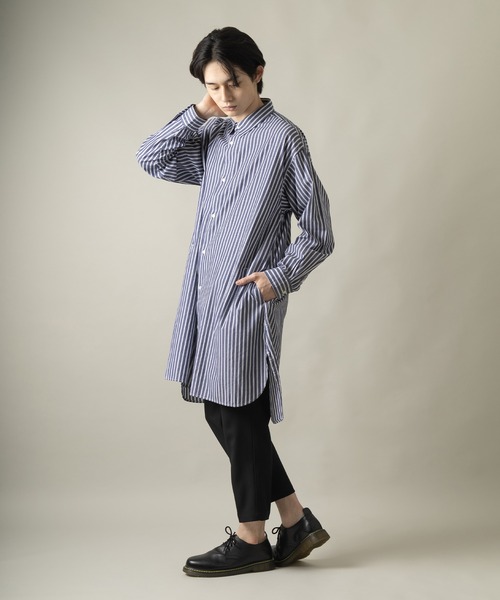 SlashDate(スラッシュデイト)の「ロングシルエットブロード長袖シャツ/オーバーサイズシャツ(シャツ/ブラウス・メンズ・ホワイト/ブラック/ベージュ/ストライプ/ブルー/グリーン・M/L)」の11枚目の写真