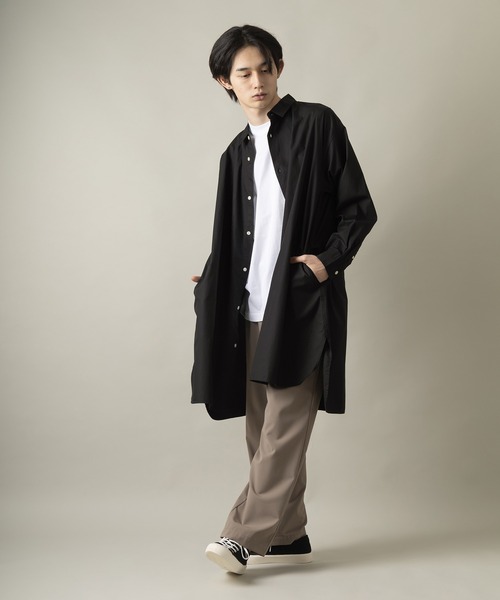 SlashDate(スラッシュデイト)の「ロングシルエットブロード長袖シャツ/オーバーサイズシャツ(シャツ/ブラウス・メンズ・ホワイト/ブラック/ベージュ/ストライプ/ブルー/グリーン・M/L)」の9枚目の写真