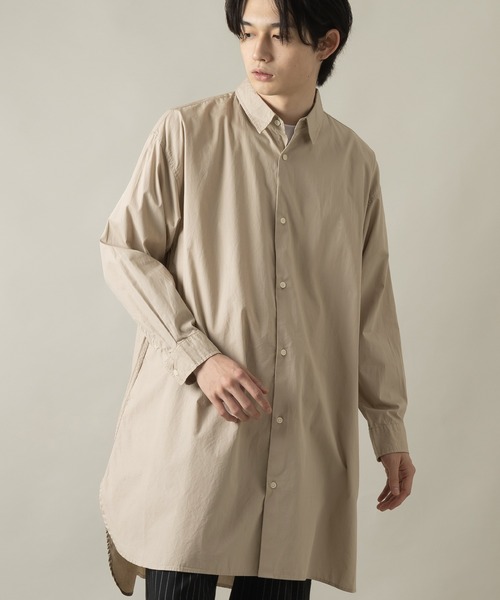 SlashDate(スラッシュデイト)の「ロングシルエットブロード長袖シャツ/オーバーサイズシャツ(シャツ/ブラウス・メンズ・ホワイト/ブラック/ベージュ/ストライプ/ブルー/グリーン・M/L)」の18枚目の写真