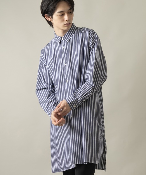 SlashDate(スラッシュデイト)の「ロングシルエットブロード長袖シャツ/オーバーサイズシャツ(シャツ/ブラウス・メンズ・ホワイト/ブラック/ベージュ/ストライプ/ブルー/グリーン・M/L)」の19枚目の写真