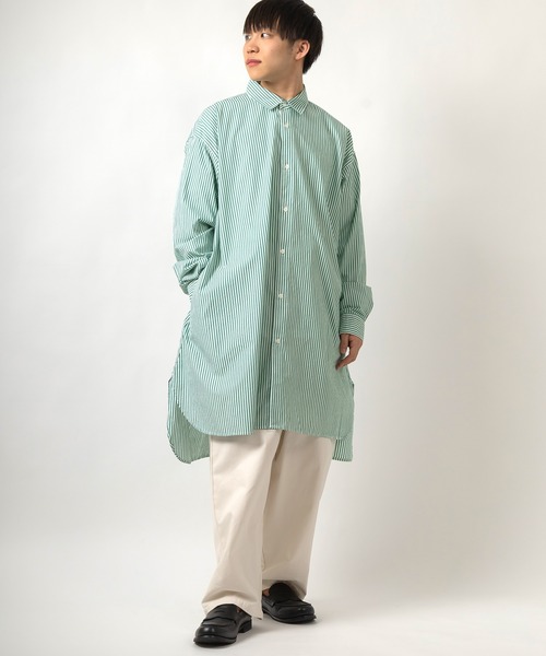 SlashDate(スラッシュデイト)の「ロングシルエットブロード長袖シャツ/オーバーサイズシャツ(シャツ/ブラウス・メンズ・ホワイト/ブラック/ベージュ/ストライプ/ブルー/グリーン・M/L)」の20枚目の写真