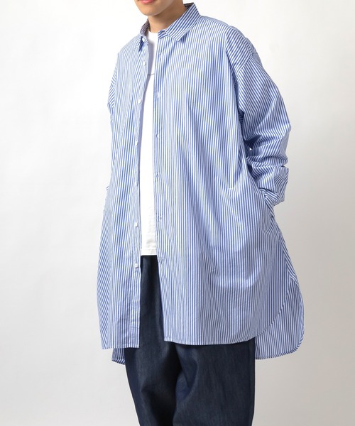 SlashDate(スラッシュデイト)の「ロングシルエットブロード長袖シャツ/オーバーサイズシャツ(シャツ/ブラウス・メンズ・ホワイト/ブラック/ベージュ/ストライプ/ブルー/グリーン・M/L)」の22枚目の写真