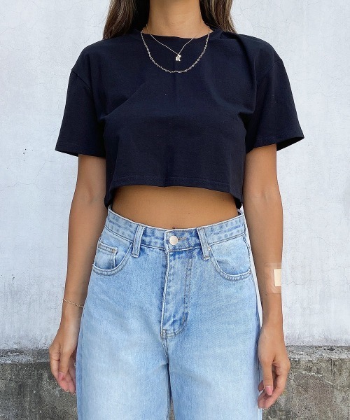 esutoreja(エストレジャ)の「シンプルクロップドTシャツ(Tシャツ/カットソー・レディース・ホワイト/ブラック・FREE)」の3枚目の写真