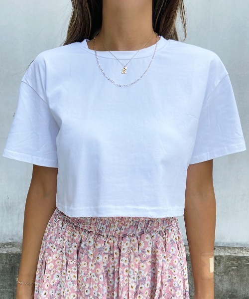 esutoreja(エストレジャ)の「シンプルクロップドTシャツ(Tシャツ/カットソー・レディース・ホワイト/ブラック・FREE)」の6枚目の写真