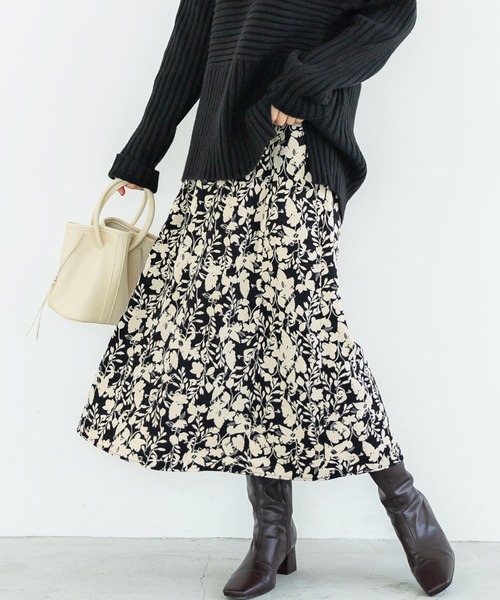coca（coca）（コカ）の「＼＼新色登場／／花柄フレアスカート（スカート・レディース・ホワイト/ブラウン/ベージュ/ライトブルー/ブラック・M/L）」の3枚目の写真