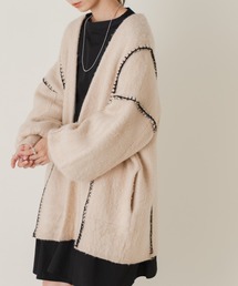 Kastane | 【リバーシブル】紐付き配色ステッチニットガウン(カーディガン/ボレロ)