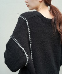 Kastane | 【リバーシブル】紐付き配色ステッチニットガウン(カーディガン/ボレロ)