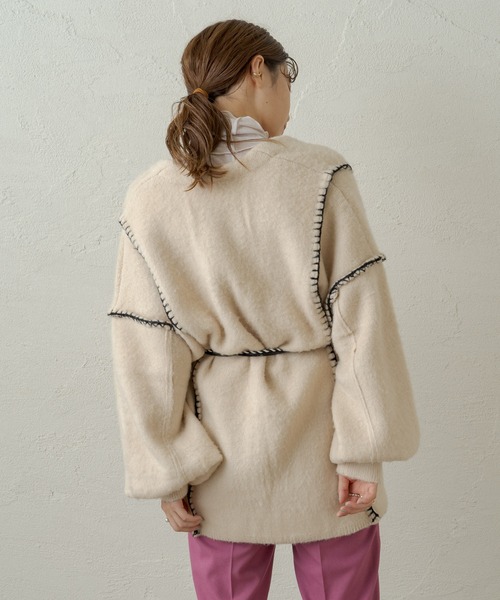 Kastane（カスタネ）の「【リバーシブル】紐付き配色ステッチニットガウン（カーディガン/ボレロ・レディース・ブラック/パープル/サックスブルー/アイボリー・FREE）」の20枚目の写真