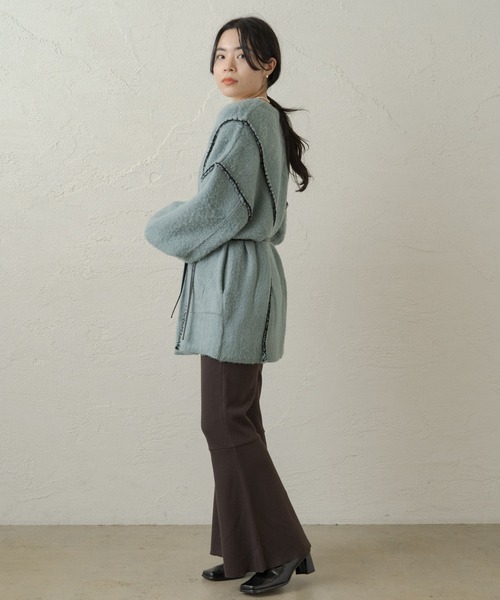 Kastane（カスタネ）の「【リバーシブル】紐付き配色ステッチニットガウン（カーディガン/ボレロ・レディース・ブラック/パープル/サックスブルー/アイボリー・FREE）」の14枚目の写真