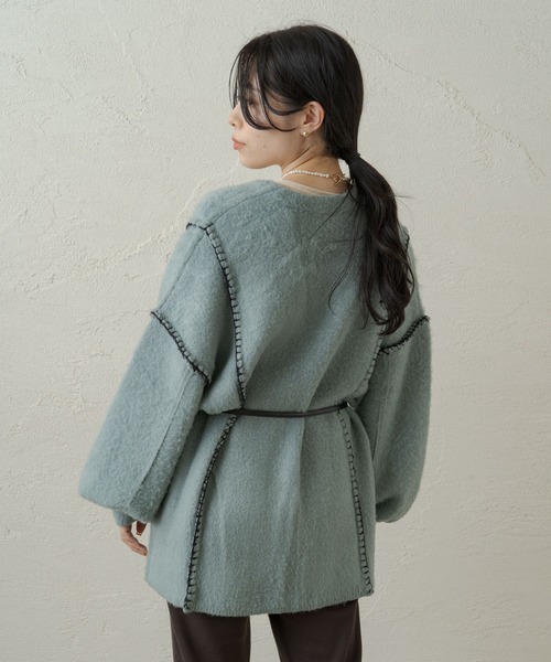 Kastane（カスタネ）の「【リバーシブル】紐付き配色ステッチニットガウン（カーディガン/ボレロ・レディース・ブラック/パープル/サックスブルー/アイボリー・FREE）」の11枚目の写真