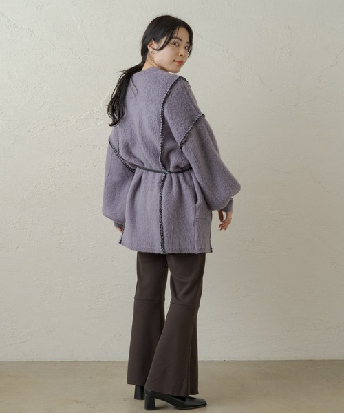 Kastane（カスタネ）の「【リバーシブル】紐付き配色ステッチニットガウン（カーディガン/ボレロ・レディース・ブラック/パープル/サックスブルー/アイボリー・FREE）」の15枚目の写真