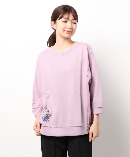 スーパーハッカ　SUPER HANKA 花柄スウェット五分袖トップス　トレーナー スーパーハッカ SUPER HANKA 花柄スウェット五分袖トップス