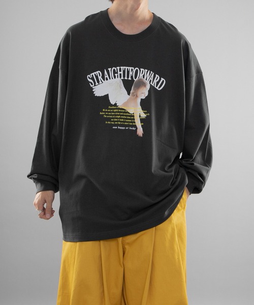 kutir(クティール)の「天使イラストプリントロンT(Tシャツ/カットソー・メンズ・ホワイト/チャコールグレー・LARGE/MEDIUM)」の2枚目の写真