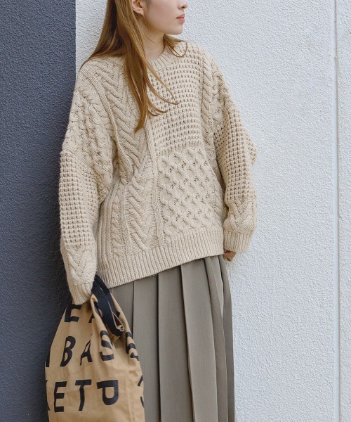 Bab（バブ）の「パッチワークボリューム　ニット（ニット/セーター・レディース・ダークグリーン/ブラウン/アイボリー・FREE）」の13枚目の写真