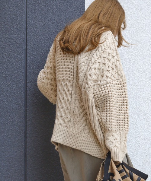 Bab（バブ）の「パッチワークボリューム　ニット（ニット/セーター・レディース・ダークグリーン/ブラウン/アイボリー・FREE）」の14枚目の写真