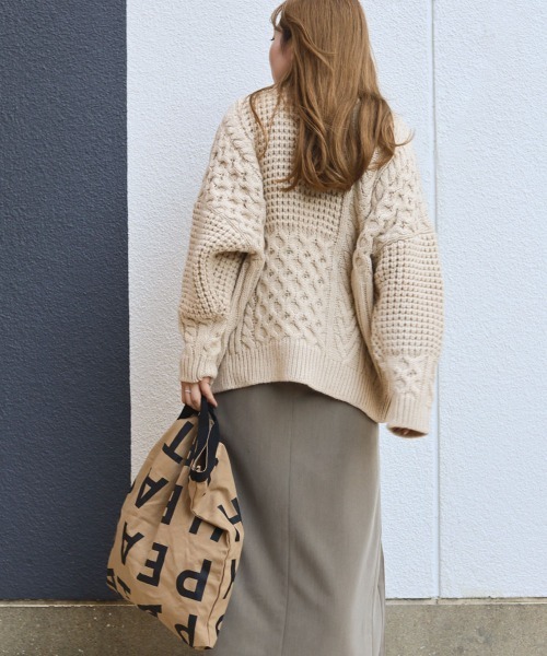 Bab（バブ）の「パッチワークボリューム　ニット（ニット/セーター・レディース・ダークグリーン/ブラウン/アイボリー・FREE）」の15枚目の写真