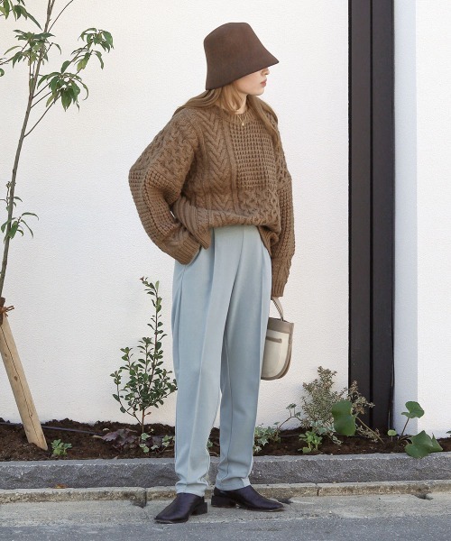 Bab（バブ）の「パッチワークボリューム　ニット（ニット/セーター・レディース・ダークグリーン/ブラウン/アイボリー・FREE）」の4枚目の写真