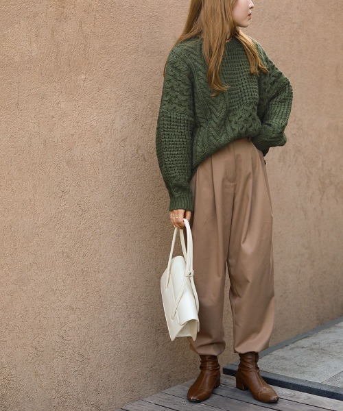 Bab（バブ）の「パッチワークボリューム　ニット（ニット/セーター・レディース・ダークグリーン/ブラウン/アイボリー・FREE）」の10枚目の写真