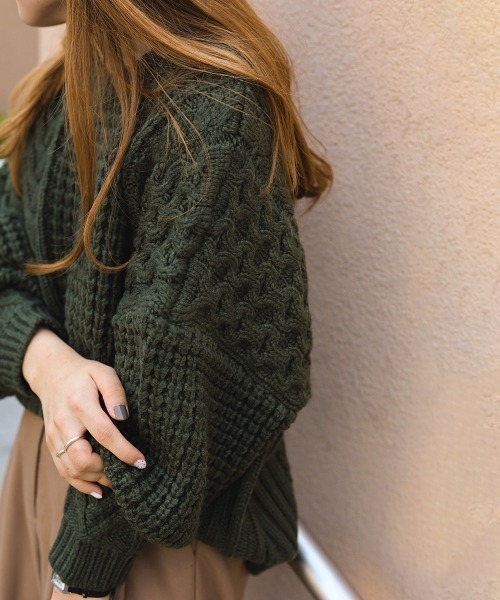 Bab（バブ）の「パッチワークボリューム　ニット（ニット/セーター・レディース・ダークグリーン/ブラウン/アイボリー・FREE）」の11枚目の写真