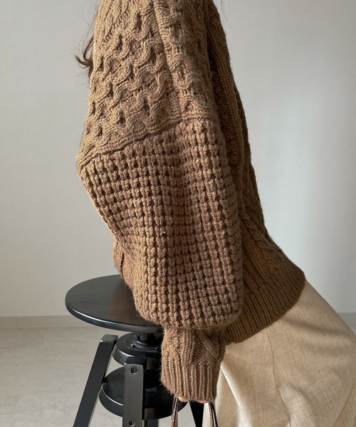 Bab（バブ）の「パッチワークボリューム　ニット（ニット/セーター・レディース・ダークグリーン/ブラウン/アイボリー・FREE）」の20枚目の写真