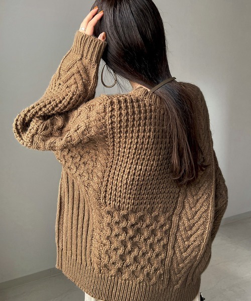 Bab（バブ）の「パッチワークボリューム　ニット（ニット/セーター・レディース・ダークグリーン/ブラウン/アイボリー・FREE）」の22枚目の写真