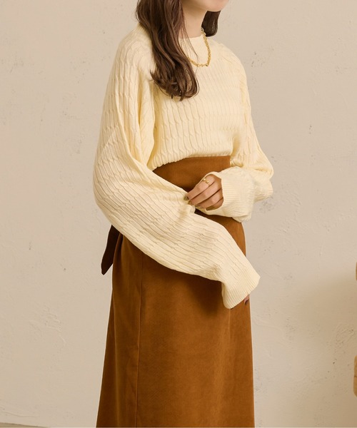 Ambre Neige(アンブルネージュ)の「ホソケーブルニット/【WEB/EC限定商品】(ニット/セーター・レディース・アイボリー/モカ・FREE)」の7枚目の写真