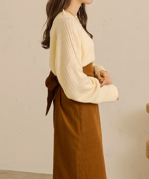 Ambre Neige(アンブルネージュ)の「ホソケーブルニット/【WEB/EC限定商品】(ニット/セーター・レディース・アイボリー/モカ・FREE)」の4枚目の写真