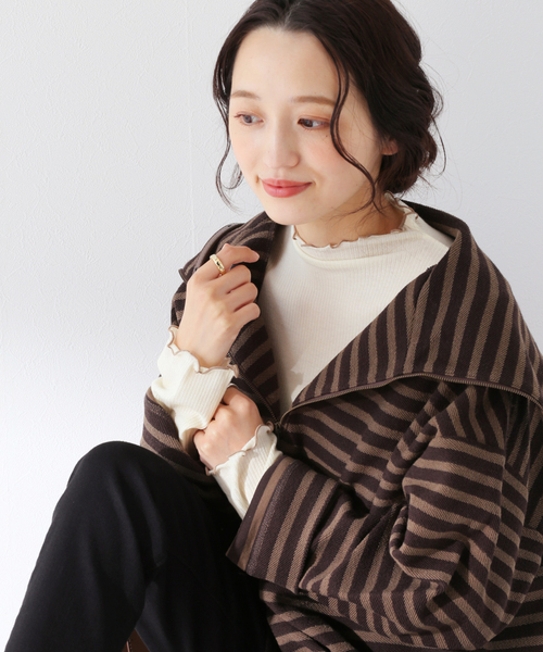 SLOBE IENA（スローブイエナ）の「ウールメローリブプルオーバー◆（Tシャツ/カットソー・レディース・アイボリー/ブルー系その他・FREE）」の5枚目の写真