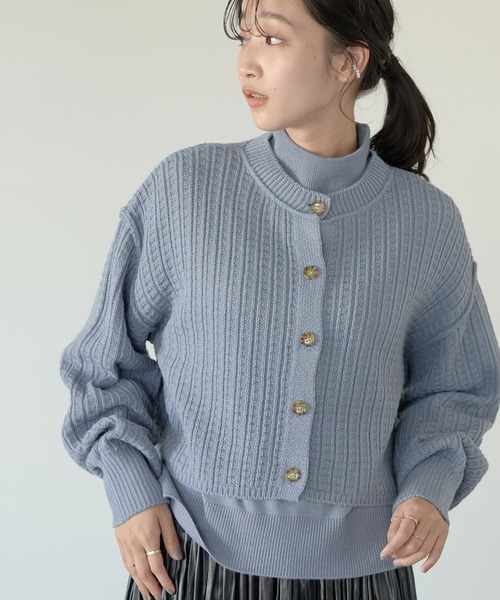 earth music&ecology（アースミュージックアンドエコロジー）の「SET2点ショートカーディガン+ニットプルオーバー＊（ニット/セーター・レディース・サックスブルー/ホワイト系その他2/ブラック・FREE）」の3枚目の写真