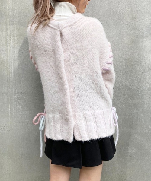 one after another NICE CLAUP（ワンアフターアナザーナイスクラップ）の「スペースダイの編み上げがアクセント！前後２Wayニットカーディガン（ニット/セーター・レディース・アイボリー/ブラック/ブルーグレー/ライトピンク・FREE）」の12枚目の写真