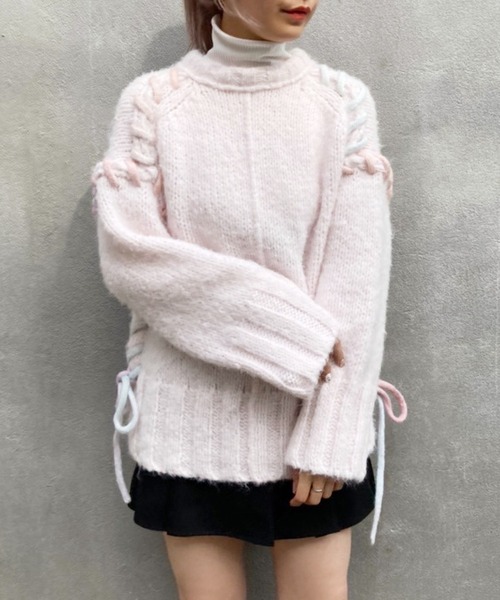 one after another NICE CLAUP（ワンアフターアナザーナイスクラップ）の「スペースダイの編み上げがアクセント！前後２Wayニットカーディガン（ニット/セーター・レディース・アイボリー/ブラック/ブルーグレー/ライトピンク・FREE）」の13枚目の写真