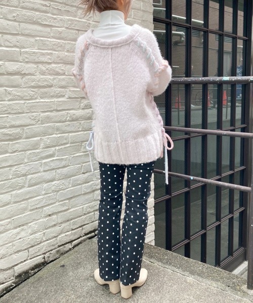 one after another NICE CLAUP（ワンアフターアナザーナイスクラップ）の「スペースダイの編み上げがアクセント！前後２Wayニットカーディガン（ニット/セーター・レディース・アイボリー/ブラック/ブルーグレー/ライトピンク・FREE）」の19枚目の写真