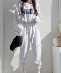 Dalfwin | 【裏起毛アリ・ナシから選べる】2022AW スウェット 秋冬 韓国スウェット ジャージ ルームウェア 部屋着 【上下セット】BROOKLYNカレッジロゴ セットアップ パーカー トレーナー レディース 長袖(ルームウェア/パジャマ)