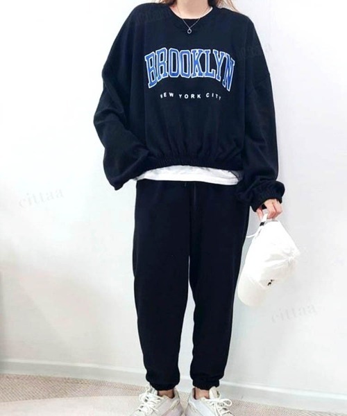 韓国ファッションBROOKLYNカレッジロゴスウェットセットアップパーカー