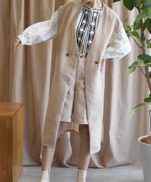 Alley by w closet（アリーバイダブルクローゼット）の「【Alley】【SETUP対応】おとなロングジレ（ベスト・レディース・モカ/キャメル/アイボリー/グリーン・FREE）」の3枚目の写真