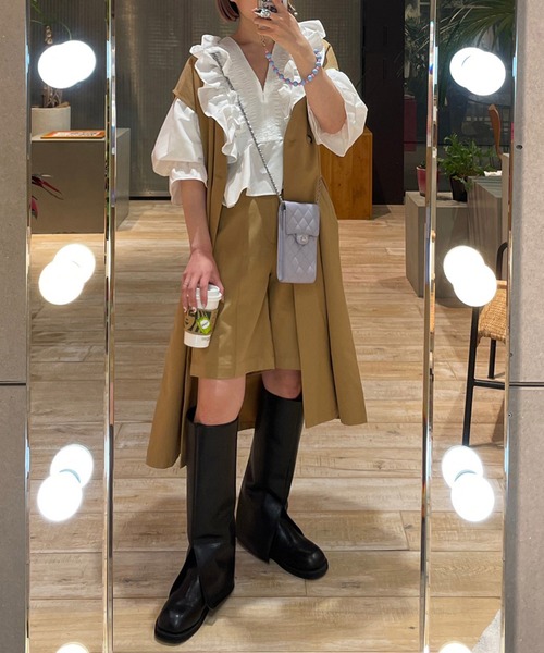 Alley by w closet（アリーバイダブルクローゼット）の「【Alley】【SETUP対応】おとなロングジレ（ベスト・レディース・モカ/キャメル/アイボリー/グリーン・FREE）」の7枚目の写真