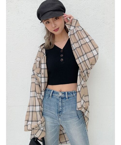 GYDA（ジェイダ）の「original checkBIG シャツ（シャツ/ブラウス・レディース・ベージュ/オフホワイト/シャーベット・FREE）」の2枚目の写真