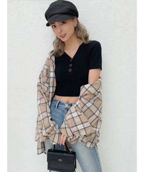 GYDA（ジェイダ）の「original checkBIG シャツ（シャツ/ブラウス・レディース・ベージュ/オフホワイト/シャーベット・FREE）」の4枚目の写真
