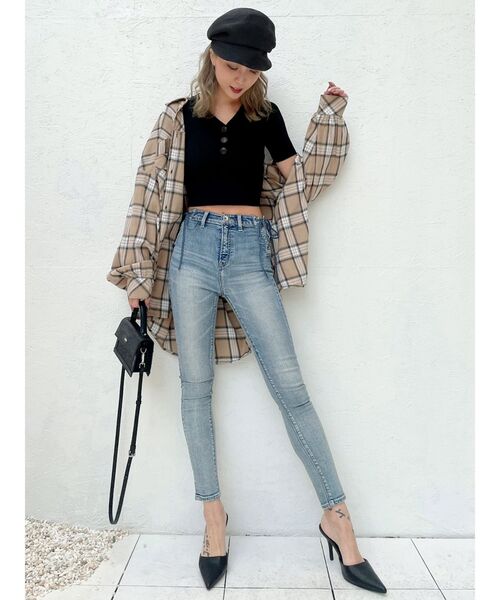 GYDA（ジェイダ）の「original checkBIG シャツ（シャツ/ブラウス・レディース・ベージュ/オフホワイト/シャーベット・FREE）」の7枚目の写真