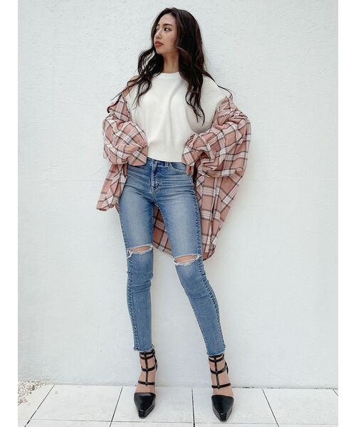 GYDA（ジェイダ）の「original checkBIG シャツ（シャツ/ブラウス・レディース・ベージュ/オフホワイト/シャーベット・FREE）」の9枚目の写真