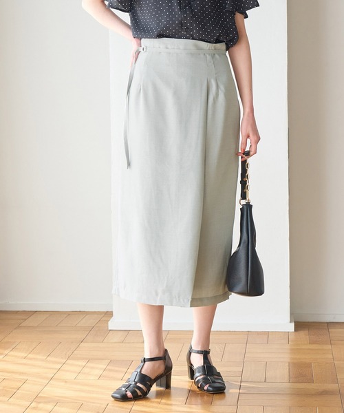 ROPE' PICNIC(ロペピクニック)の「【着丈が選べる/着丈長め】リネンライクラップスカート(スカート・レディース・ベージュ/ネイビー/サックスブルー/ラベンダー・40/38/36)」の1枚目の写真