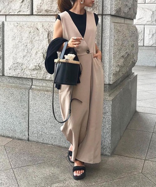 SUGAR BISKET(シュガービスケット)の「ラップ風オールインワン(サロペット/オーバーオール・レディース・グリーン/ダークブラウン/オレンジ/オリーブ/コーラルピンク/ブラック/ブラウン/ベージュ・M/L)」の15枚目の写真