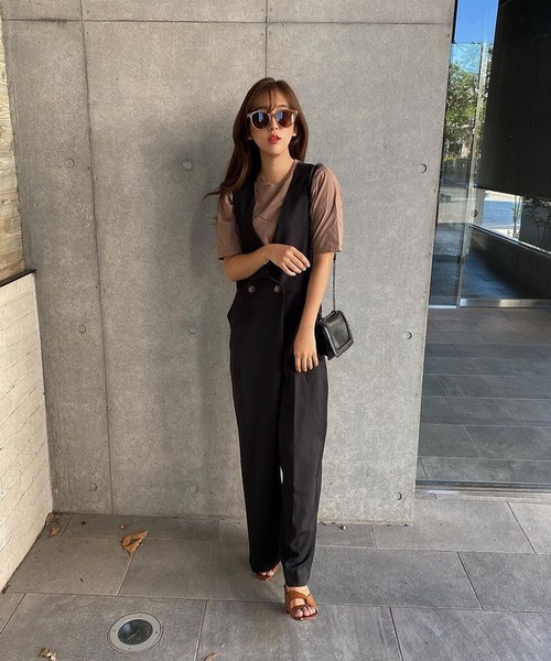 SUGAR BISKET(シュガービスケット)の「ラップ風オールインワン(サロペット/オーバーオール・レディース・グリーン/ダークブラウン/オレンジ/オリーブ/コーラルピンク/ブラック/ブラウン/ベージュ・M/L)」の18枚目の写真