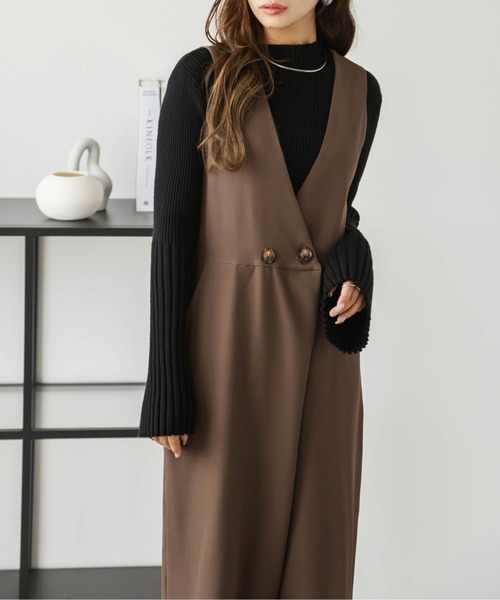 SUGAR BISKET(シュガービスケット)の「ラップ風オールインワン(サロペット/オーバーオール・レディース・グリーン/ダークブラウン/オレンジ/オリーブ/コーラルピンク/ブラック/ブラウン/ベージュ・M/L)」の20枚目の写真