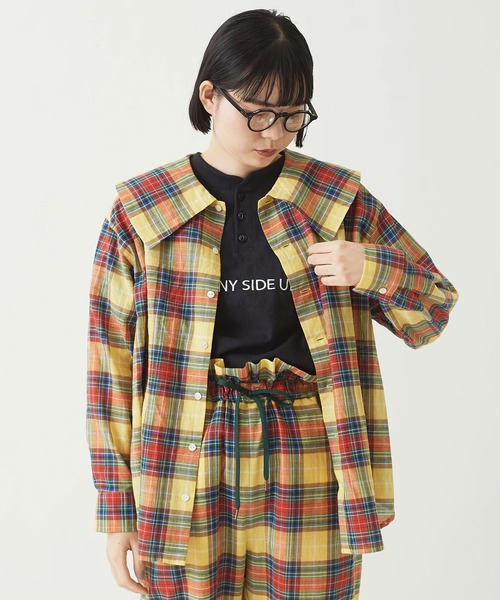 I am I in fact...（アイアムアイインファクト）の「●Pajamas check big BL（シャツ/ブラウス・レディース・イエロー/ブルー/レッド・FREE）」の9枚目の写真